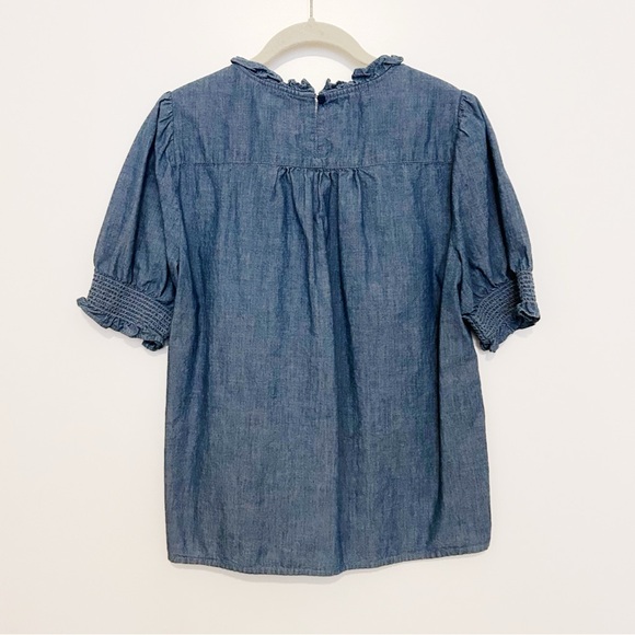 J. Crew Smocked Puff-Sleeve Top in Chambray - Picture 3 of 7